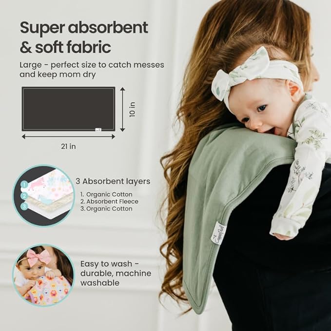 Copper Pearl Premium Baby Burp Cloths - 3-Pack Large Cotton Burp Cloths, Extra Soft Spit Up Rags with 3 Absorbent Layers, Perfect for Baby Boy and Baby Girl Gifts (21" x 10" Size, Stone Set)