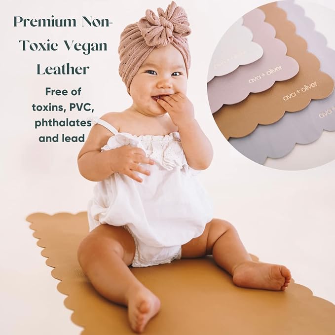 Ava + Oliver Vegan Leather Baby Changing Mat (16 X 30 in) - Multipurpose Wipeable and Portable Diaper Mat - Foldable for Travel (Tan)