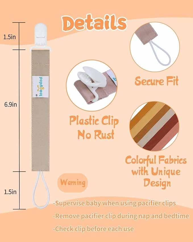 babygoal Neutral Pacifier Clips, 6 Pack Binky Paci Holder Leashes Fits for Most Pacifiers and Binkies