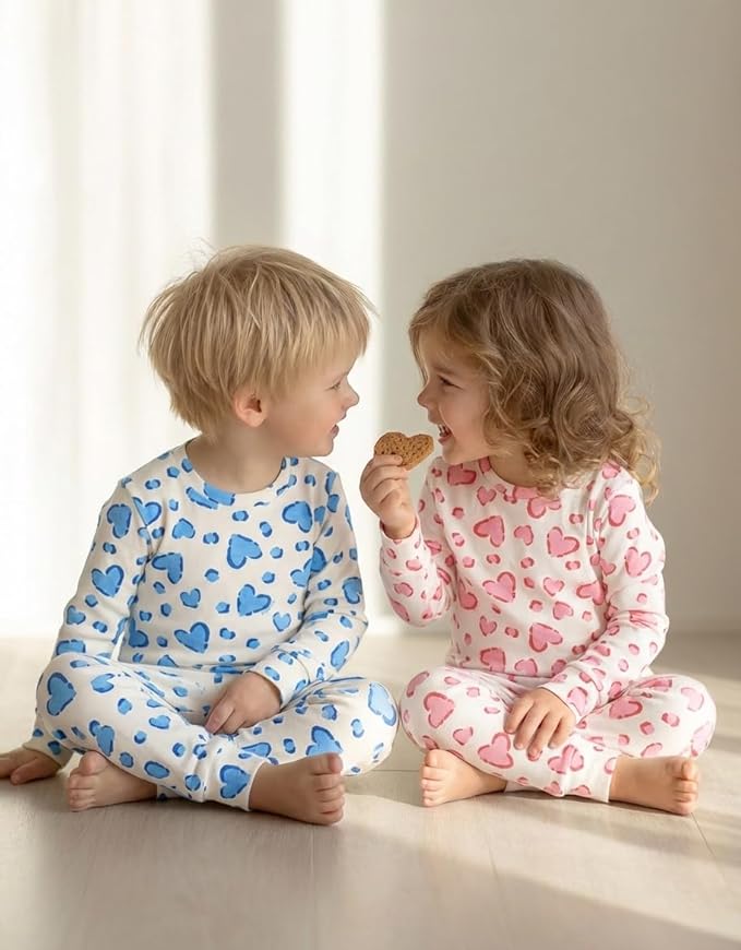moimoln Sibling Matching 6M-8Y Soft Warm Cotton Modal Character Long Sleeve Snug-Fit Pajama Long Sleeve Sleepwear Daily