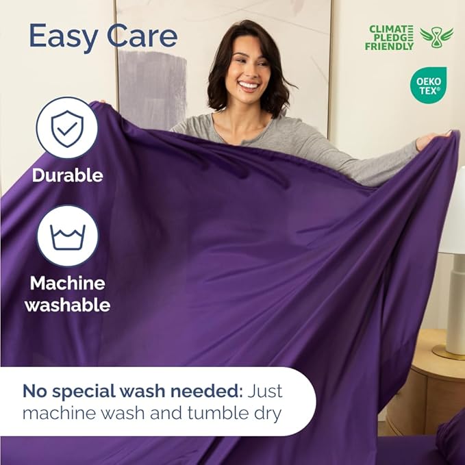RV Short Queen Sheet Set 60 X 75 - 4 Piece RV Short Queen Bed Sheets - Soft, Breathable & Cooling - Designed for Bunks, Trailers and Campers - Fits 8” to 12" Mattress - Hotel Luxury Bedding - Purple