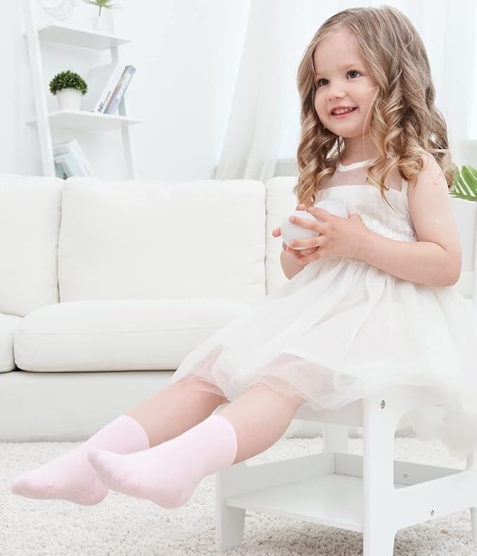 ZAPLES Baby Non Slip Grip Crew Socks with Anti Skid Soles for Infants Toddlers Kids Boys Girls