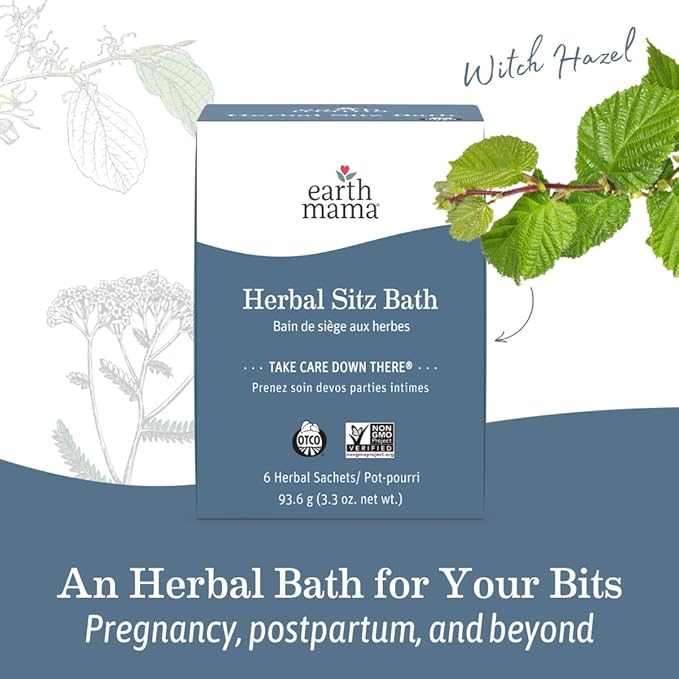 Earth Mama Herbal Sitz Bath | Pregnancy & Postpartum Essentials, Soothing Sitz Bath for Hemorrhoids with Witch Hazel, & Calendula, 6-Count (2-Pack)