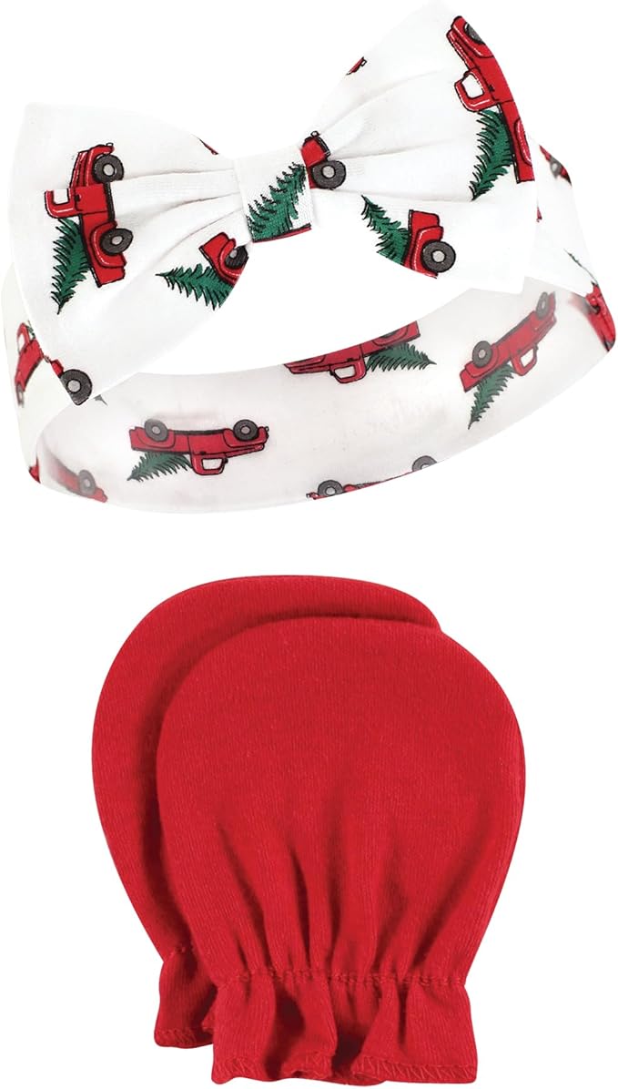 Hudson Baby baby-girls Cotton Headband and Scratch Mitten Set