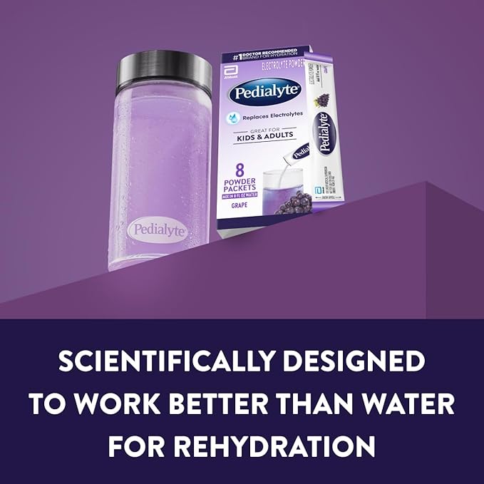 Pedialyte Electrolyte Powder | Hydration Drink for Kids & Adults | Grape, 100 Powder Packets