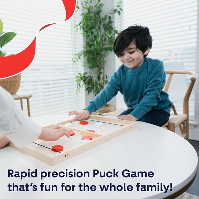 Bayview Fast Sling Puck Game – 2‑Player Wooden Tabletop Game for Kids & Adults | Fast-Paced Family Party Game, Travel-Friendly & Durable