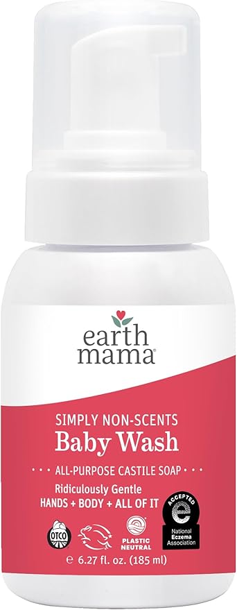 Earth Mama Simply Non-Scents Baby Wash Foaming Hand Soap, Organic All--Purpose Fragrance Free Body Wash for Sensitive Skin, Castile Soap with Coconut Oil, Shea Butter, Calendula, & Aloe, 5.3 fl oz