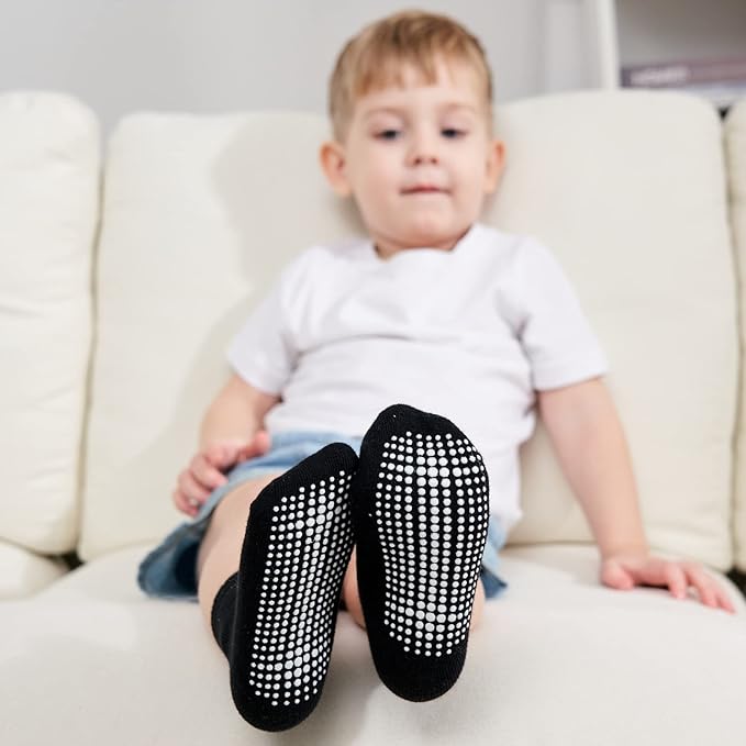ZAPLES Baby Non Slip Grip Crew Socks with Anti Skid Soles for Infants Toddlers Kids Boys Girls