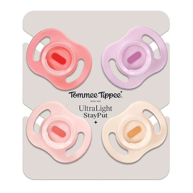 Tommee Tippee Ultra-Light StayPut Pacifier, One-Piece Silicone Design, 0-6m, 4 Pack