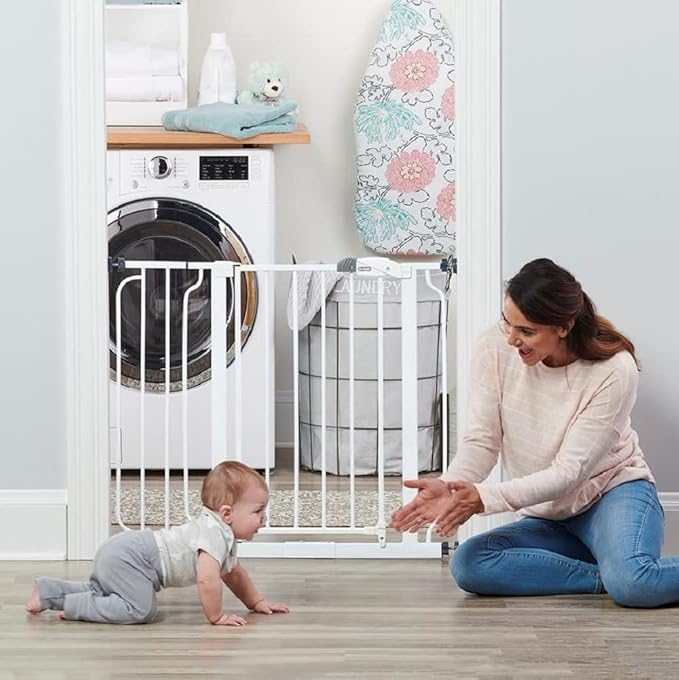 Regalo Safety 38" Baby Gate for Doorways & Bottom of Stairs, Pressure Mount Design for Babies, Toddlers & Pets, Tested & Safe for 30 Years, American Designed, American Owned, White