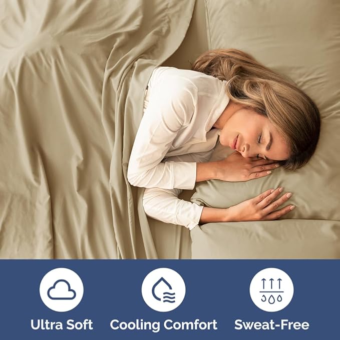 Split King Size 5 Piece Sheet Set - Comfy Breathable & Cooling Bed Sheets Set - Hotel Luxury Bedding for Women, Men, Kids, Teens, Boys & Girls - Deep Pockets, Soft and Wrinkle Free - Oeko-Tex - Beige