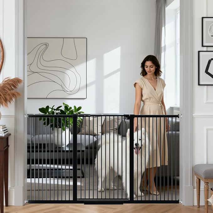 41" Extra Tall and Wide Pet Gate, 65.8-71.2 in Baby Gates with Door for Doorways Hallways, Walk Thru Large Dog Gate Indoor, Auto Close Long Child Safety Gates for Kids Puppy Doggie, Black