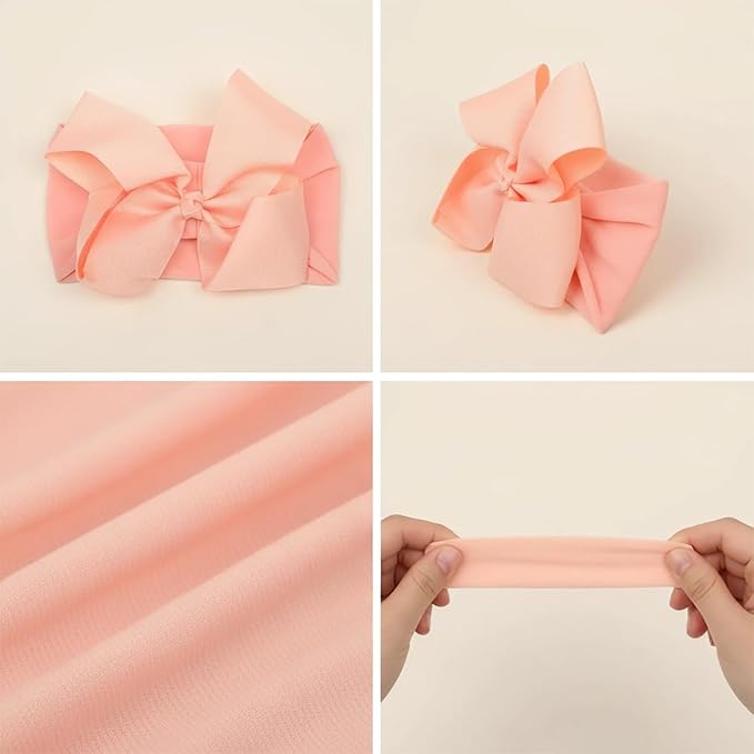 6" Baby Headband Bows, Soft Nylon Hairbands Cute Big Bow Super Elastic Headband for Baby Girls Newborn Infant Toddlers (White 20Colors)