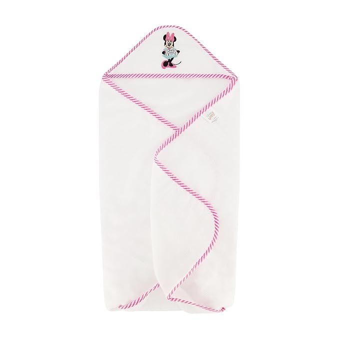 Disney Cudlie Baby Girl Minnie Mouse 2 Pack Rolled/Carded Hooded Towels in Happy Dots Print