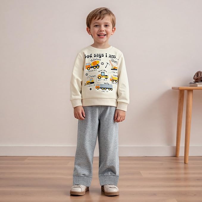 Baby Boy Fall Clothes Set Long Sleeve Truck Tractor Print Sweatshirt Pants Toddler Infant Outfits 6 12 18 24 Months 2T