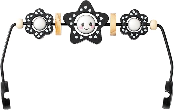 THE KENKYO Wooden Baby Bouncer Toy Bar Compatible with Baby Bjorn, Rotatable Bouncer Toy Attachment, Funny Sensory Toy for Newborn to Toddler, Easy to Attach and Remove (Black)