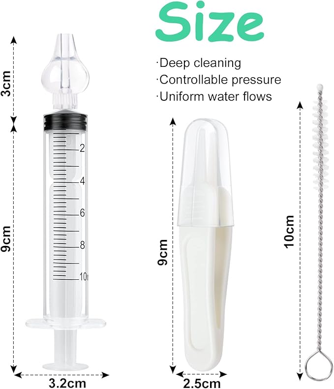 Baby Nasal Irrigator, 2PCS Nasal Syringe for Baby, Syringe Nasal Irrigator with Tweezers & Cleaning Brush, Baby Nasal Aspirator with Silicone Nasal Suction Tips Portable Baby Nasal Syringe