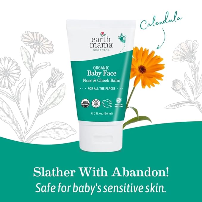 Earth Mama Organic Baby Face Nose & Cheek Balm | Moisturizer with Calendula Oil for Dry Skin Care, Natural Petroleum Jelly Alternative (2-Fluid Ounce)