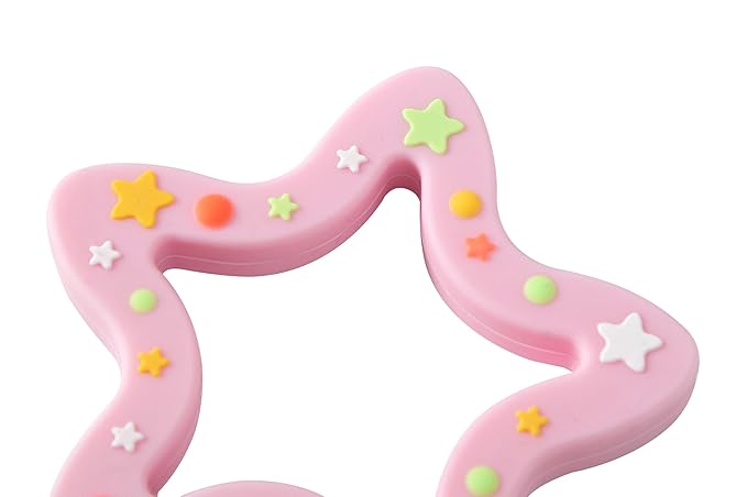 Jimibaby Silicone Star Teether, Christmas, Holiday teether, The First Teething Toy for Baby Boys and Girls,100% BPA Free, Easy to Hold, Ideal Stocking Stuffers for Baby boy and Girl (Star Pink)