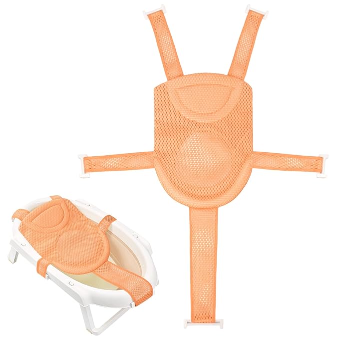 Colorlife Baby Bath Seat Support Net Infant Bathing Seat Support Mat, Adjustable Comfortable Non-Slip Five-Pointed Baby Shower Net Bathtub Sit Up Mesh for Newborn 0-12 Months-Orange(No Bathtub)