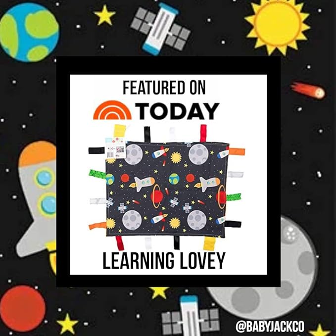 Baby Sensory, Security & Teething Closed Ribbon Tag Lovey Blanket with Minky Dot Fabric: 14X18 (Outer Space)