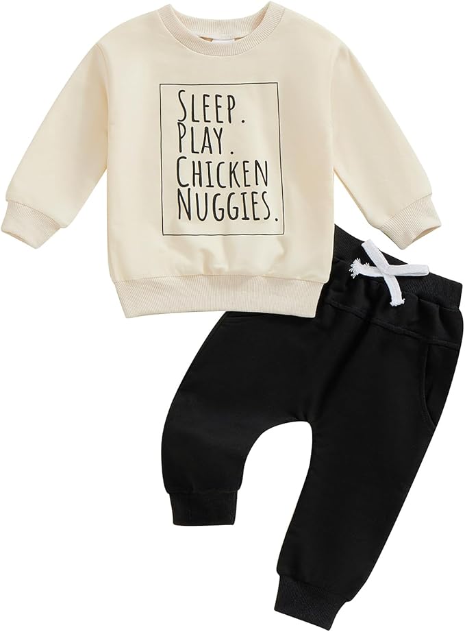 Baby Boy Fall Clothes Set Long Sleeve Letter Print Sweatshirt Pants Toddler Infant Outfits 6 12 18 24 Months 2T