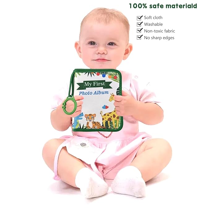 Boczif Baby Photo Album, Baby Memory Book 4X6", Baby Photo Album with Milestone Cards, Soft Photo Cloth Book Gift Set for Newborn Toddler & Kids(Green)