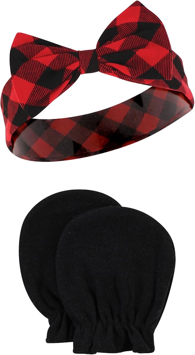 Hudson Baby baby-girls Cotton Headband and Scratch Mitten Set