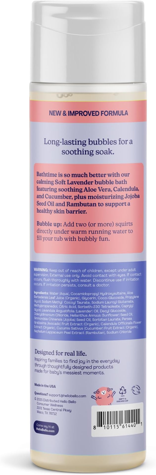 Hello Bello Ultra-Hydrating Baby Bubble Bath, Soft Lavender Scented, Tear Free & Safe for Sensitive Skin, 10oz Bottle