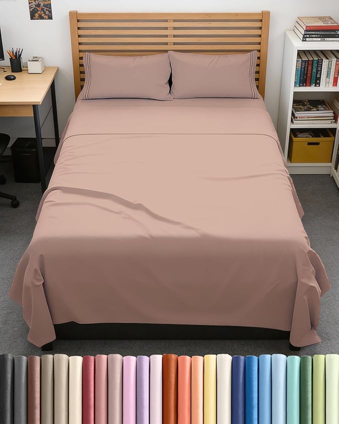Full XL Bed Sheet Set - 4 Piece Extra Long Extended Full XL Sheets - Soft, Breathable & Cooling - Fits 8" to 16" Mattress with Deep Pockets - 54" x 80" - Easy-Fit, Wrinkle and Fade Resistant - Mauve