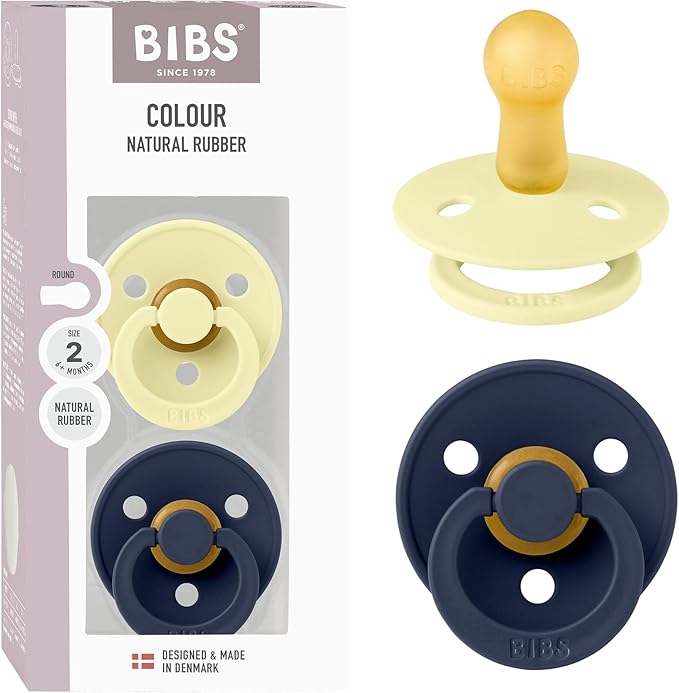 Bibs Pacifiers Color Collection, Set of 2 BPA-Free Latex Pacifiers Made in Europe, Round Nipple Baby Pacifier.