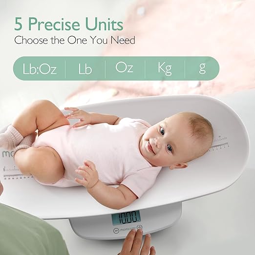 Momcozy Baby Scale, Multi-Function Scale for Body Weight and Height Measurement, Weighted Feeds, with Curved Removable Tray, for Newborns, Adult Scale & Pet Scale, 5 Units, Auto-Off,Digital LED Screen