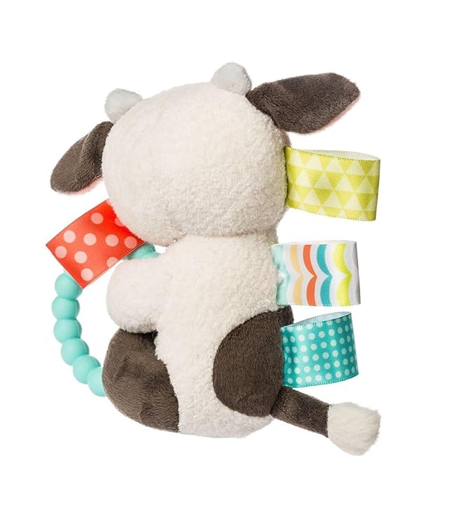 Taggies Soft Baby Rattle with Soothing Teether Ring and Sensory Tags, 6-Inches, Buttercup Cow