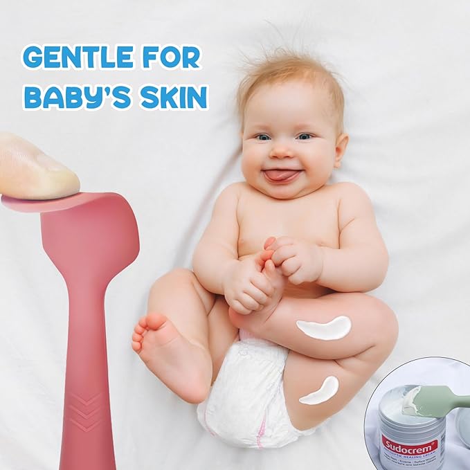 Baby Diaper Cream Spatula, Seeway 3 pack Baby Butt Paste Spatula, Diaper Cream Applicator, Silicone Butt Spatula for Newborn Babies (dark pink, green, brown)
