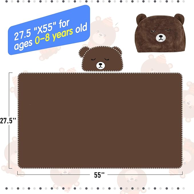 Toddler Bath Towel Baby Towels with Hood 27.5"X55" Ultra Absorbent Soft Bathrobe Blanket Kids Shower Towel for Girls and Boys(Brown Bear)