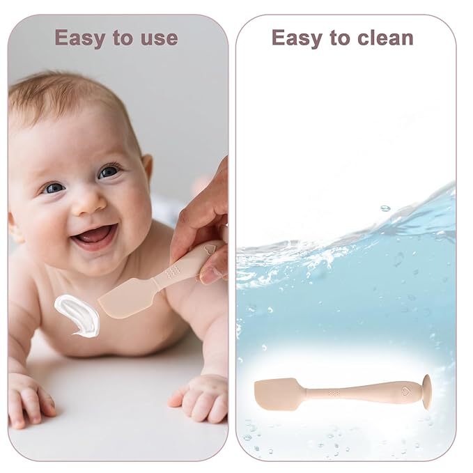 2pcs Baby Diaper Cream Spatula with Travel Case, 2 Sizes Soft Flexible Silicone Butt Paste Applicator Baby Diaper Rash Cream Spatula Bum Brush for Newborn(Beige)