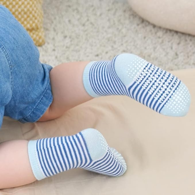 ZAPLES Baby Non Slip Grip Crew Socks with Anti Skid Soles for Infants Toddlers Kids Boys Girls
