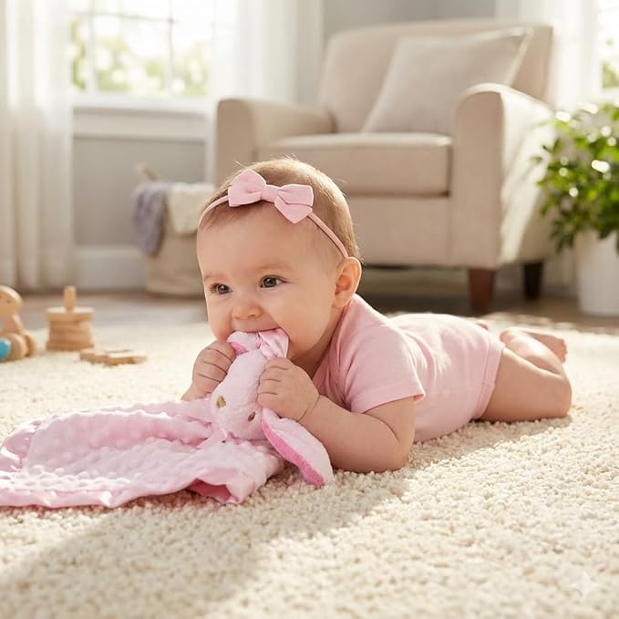 Pro Goleem Loveys for Babies Bunny Security Blanket Baby Girl Gifts Newborn Soft Pink Lovie for Infant and Toddler Snuggle Toy Stuffed Animal, Pink 16 Inch
