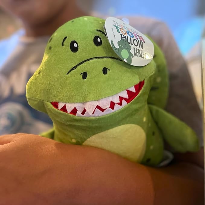 Rebel Dinosaur Tooth Fairy Pillow and Book Bundle | 8" Plush with Pocket for Lost Teeth & Hardcover Storybook w/Tracker, Q&A for Boys Girls Children of All Ages