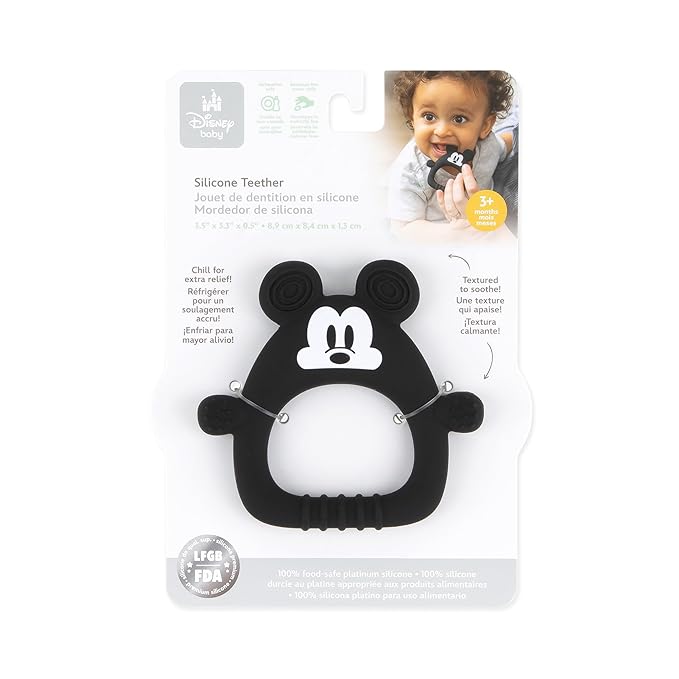 Bumkins Disney Baby Teething Freezer Toy Keys Rings, Soft Flexible Platinum Silicone Pacifier, Safe to Chew, Cool Teether Gum Relief, Essentials for Babies 3 Months, Freezable, Sensory, Mickey Mouse