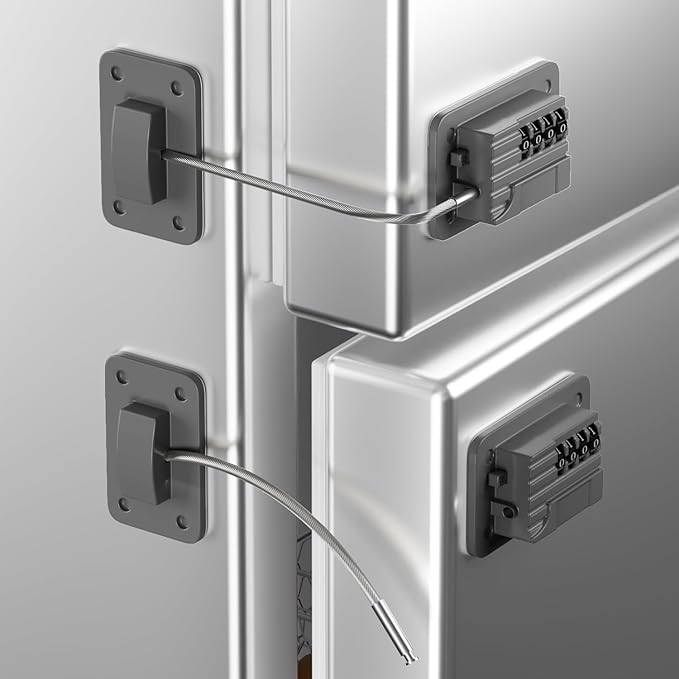 Refrigerator Lock, Heavy Duty Fridge Locks for Kids, Freezer Lock with Combination for Refrigerator Drawer Cabinet Safety, Easy to Install No Keys Needed Grey, 2 Packs