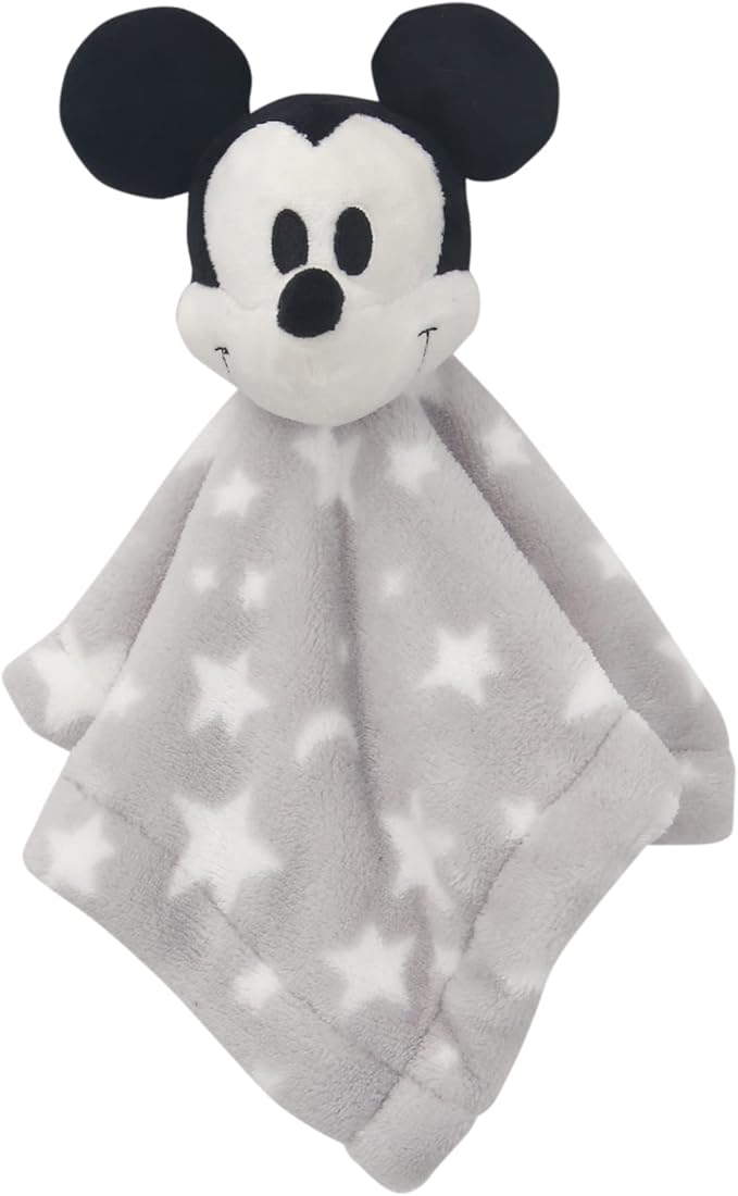Lambs & Ivy Disney Baby Mickey Mouse Gray Stars Security Blanket/Lovey