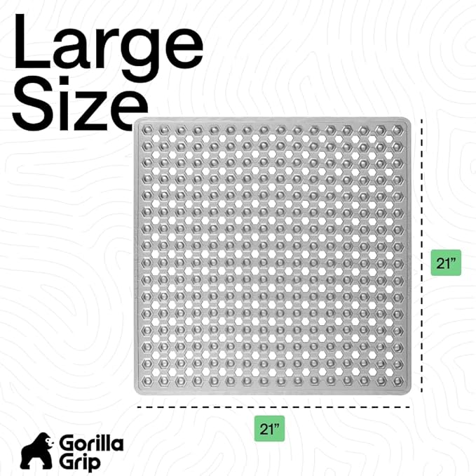 GORILLA GRIP Patented Square Shower Stall Mat, Small Bathtub Floor Mats for Stand Up Showers with Suction Cups and Drainage Holes, Machine Washable, Soft on Feet, Bathroom Accessories 21x21 Inch, Gray