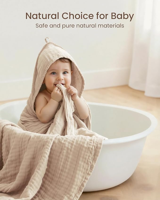 6 PCS Baby Towels and Washcloths Set, 2 PCS Baby Hooded Towels & 4 PCS Washcloths Set, Ultra Soft & Highly Absorbent Bath Bath Towel for Newborn, Infant & Toddler, Shower Gifts Essentials