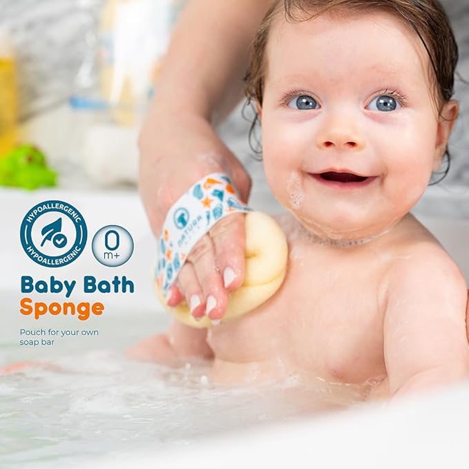 Hypoallergenic Natural Baby Sponge & Wash Cloth Set for Bath — Ultra-Soft, Gentle, Safe for Newborns, Infants & Sensitive Skin