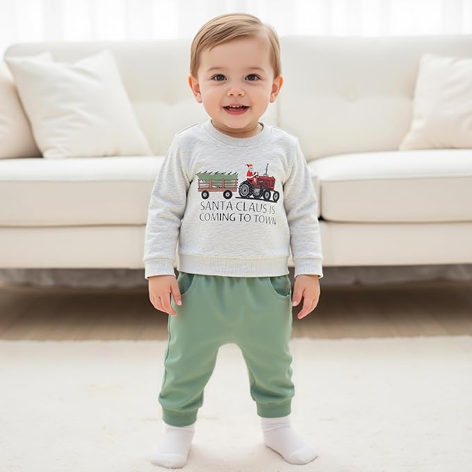 WZTYYDS Toddler Baby Boy Fall Clothes Letter Truck Long Sleeve Pullover Sweatshirt Tops Joggers Pants Set Winter Outfits