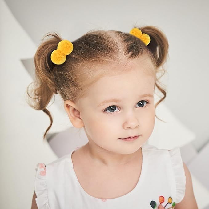40Pcs Girls Hair Accessories - Small Fluffy Pom Ball Elastic Ponytail Holders and Rubber Bands for Baby Girls, Toddlers, Infants