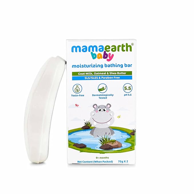 MAMAEARTH Baby Moisturizing Bathing Bar Goat Milk, Oatmeal & Shea Butter 75g × 2 (2.64 oz Each)
