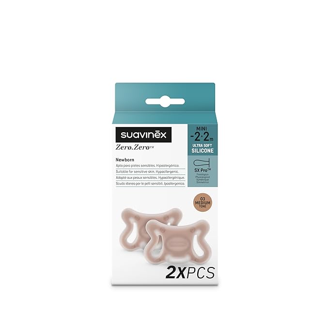 Suavinex Zero Zero Silicone Baby Pacifier w/SX Pro Physiological Pacifier Nipple (-2-2M), 2Pk, Medium