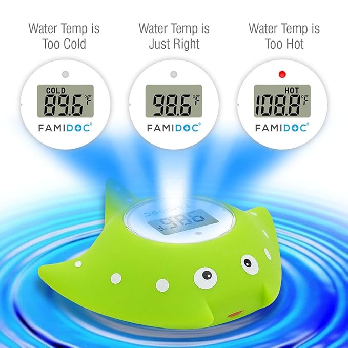 Baby Bath Thermometer with Room Thermometer - Famidoc FDTH-V0-22 New Upgraded Sensor Technology for Baby Health Bath Tub Water Temperature Floating Toy (Green)